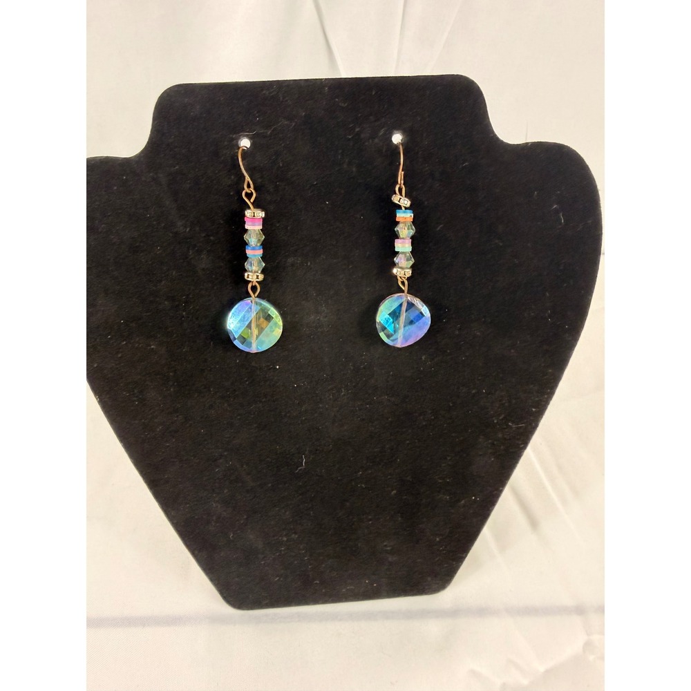 Unbranded Drop Earrings OS Multicolor Iridescent AB Crystal Beaded Dangle Boho